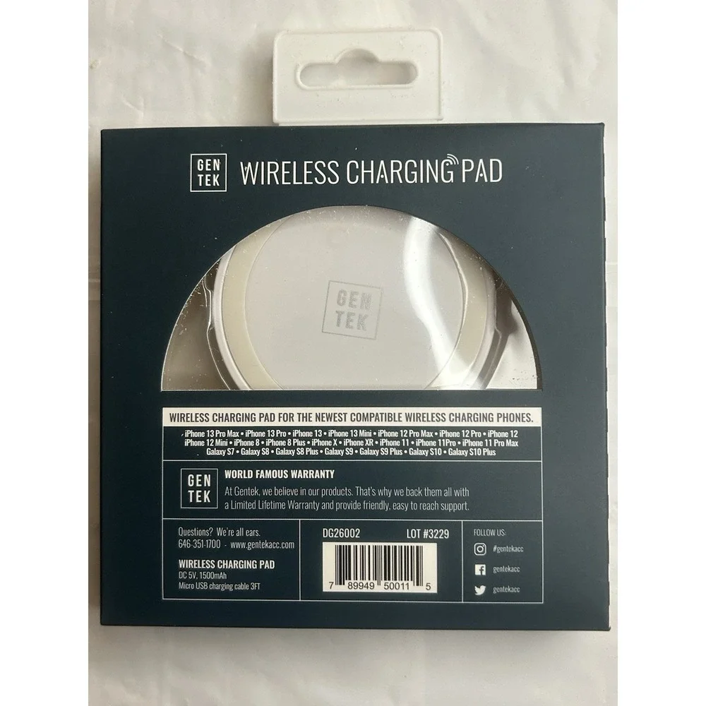 Gen Tek Charging Pad, Wireless W/USB Cable for Mobile Phone White, Brand New‎